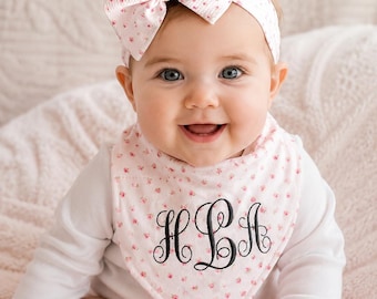 Embroidered Baby Toddler Bib & Bow Set Gift for Baby Shower