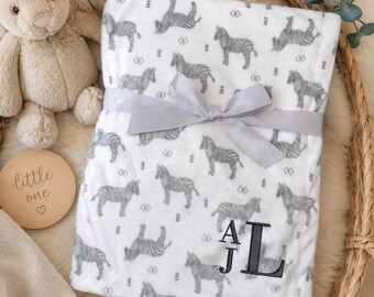 Monogramed Baby/Toddler Soft Warm Snuggly Reversible Baby Blanket with Zebras and Arrows