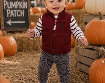 Monogramed Baby/Toddler Boys Cotton Striped Onesie with Geometric Pants and Matching Vest
