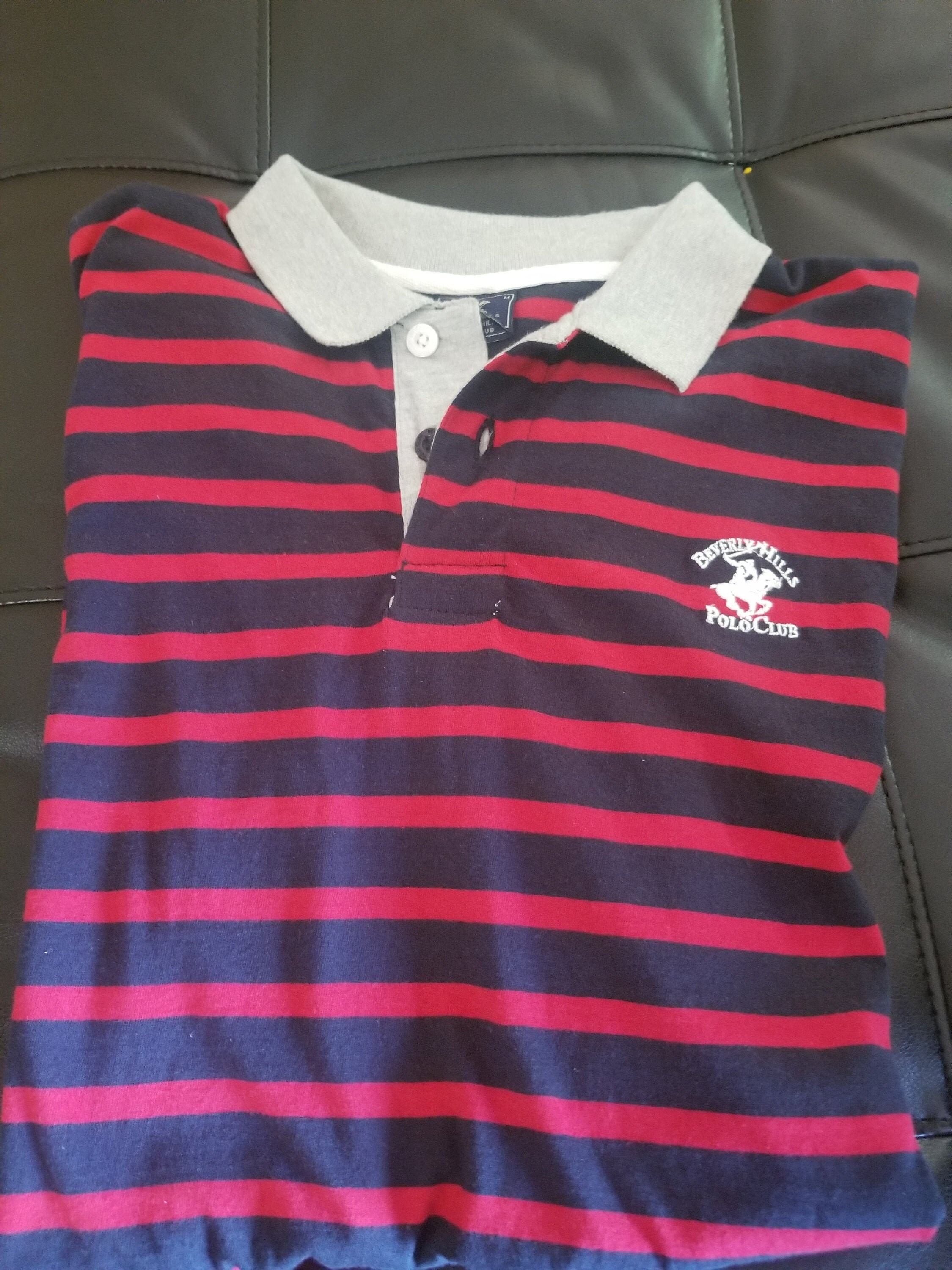 Blue striped red Beverly Hills Polo Club polo shirt. Etsy