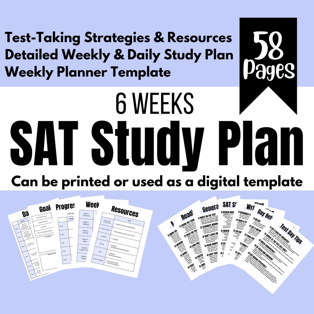 2022 Student 6 Weeks SAT Prep Study Plan Printable SAT Study Planner ...