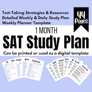 2024 Student 1 Month SAT Prep Study Plan | Printable SAT Study Planner | SAT Tips and Strategies | Editable and Printable | Instant Download
