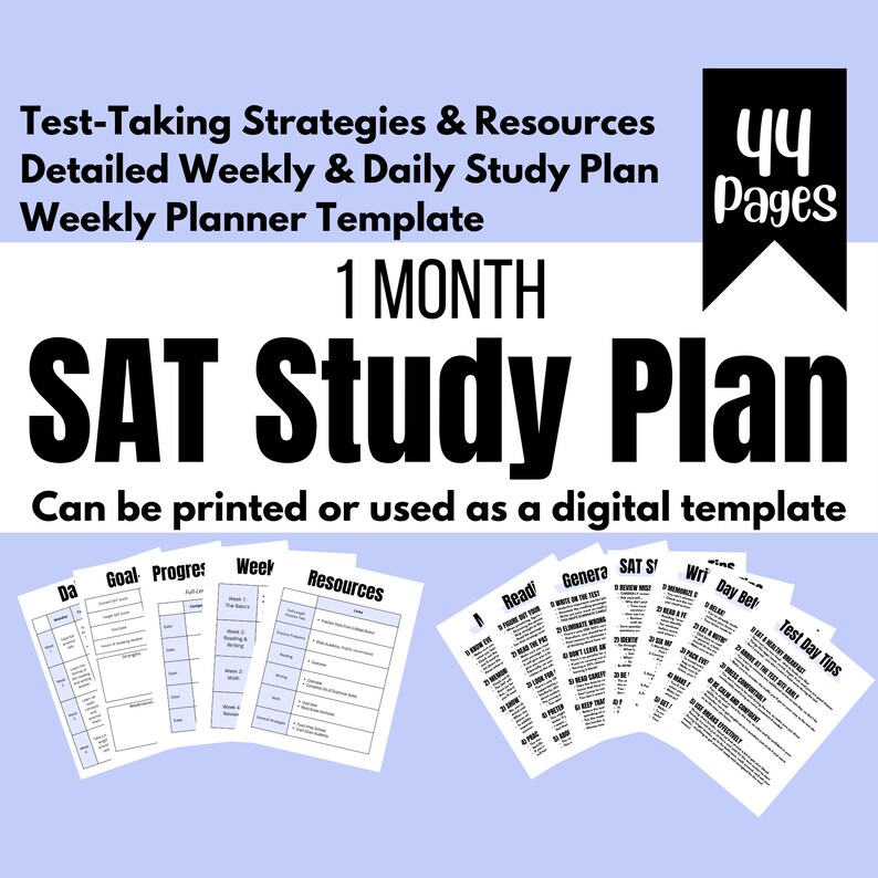 2024 Student 1 Month SAT Prep Study Plan | Printable SAT Study Planner | SAT Tips and Strategies ...