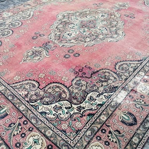 Persian Rug 9.7x12.3 ft - Large Vintage Rug - Hand Knotted Oriental Carpet - Living Room Area Rug - Antique Persian Wool Rug