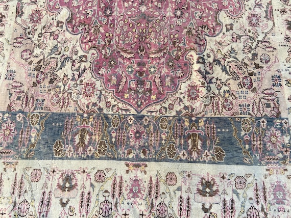Turkish Rug Vintage Antique Rug - Pastel Neutral Rug - 3.8x10.3 Ft Rug Persian Rug Runner Rug - Hand Knotted Wool Rug Area Oushak Rug