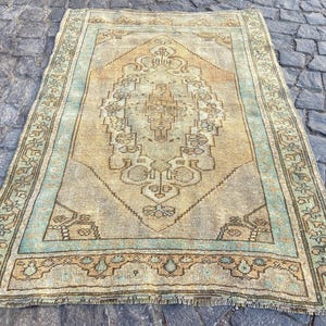 Turkish Rug Persian Rug - Hand Knotted Old Rug - Wool rug - 3.4x5 Ft Rug - Vintage Persian Rug - Area Rug - Oushak Rug Pastel Colorful Rug