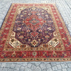 Persian rug, Vintage Antique Large Rug, 6.5 x 9.2 Feet Rug, Area Rug, Aesthetic Rug, Rug For Living Room, Oriental Navy Blue rug, no:h450