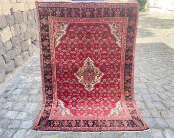 Vintage Persian Rug - Antique Rug - Large Rug Wool rug, Persian Area Rug, 3.6x5 Feet Rug, Rugs For Living Room - Unique Rug, Turkish Rug