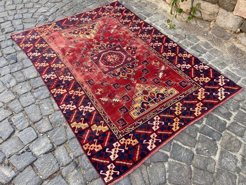 Antiker Teppich Vintage türkischer Teppich - 150x200 cm alter Teppich - Handgeknüpfter alter Teppich - Anatolischer Teppich Bild 7
