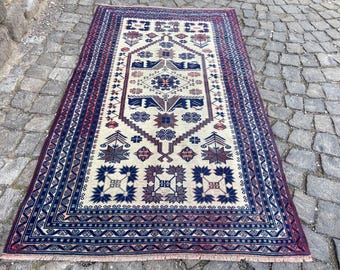 Persian Rug Area Rug  Vintage Rug - Runner Rug  3.7x6.6 Ft Rug - Antique Persian Rug - Kilim Rug - Turkish Rug - Hand Knotted Wool Rug
