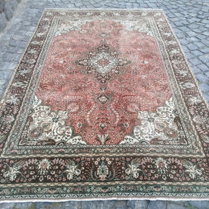 Antique Vintage Persian rug, 6x9.5 Feet rug, Large rug, Turkish Rug, Area rug Floor rug, Rugs For Living Room, Red Aged Hand knotted Rug,