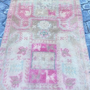 Vintage Persian Rug, Runner Rug, 2.1 x 9.9 Feet  Rug, Turkish Rug, Wool Original Rug, Oushak Antique Rug, Pastel Vintage Persian Rug, h899