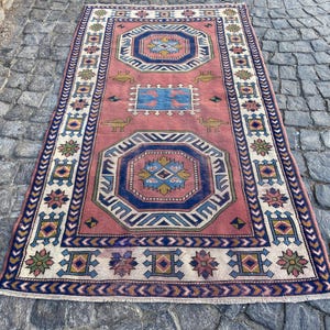 Turkish Rug Vintage Rug Persian Rug - 4x7 Ft Rug - Oushak Persian Rug Hand Knotted Rug - Woven Rug - Unique Turkish Rug Wool Rug Area Rug