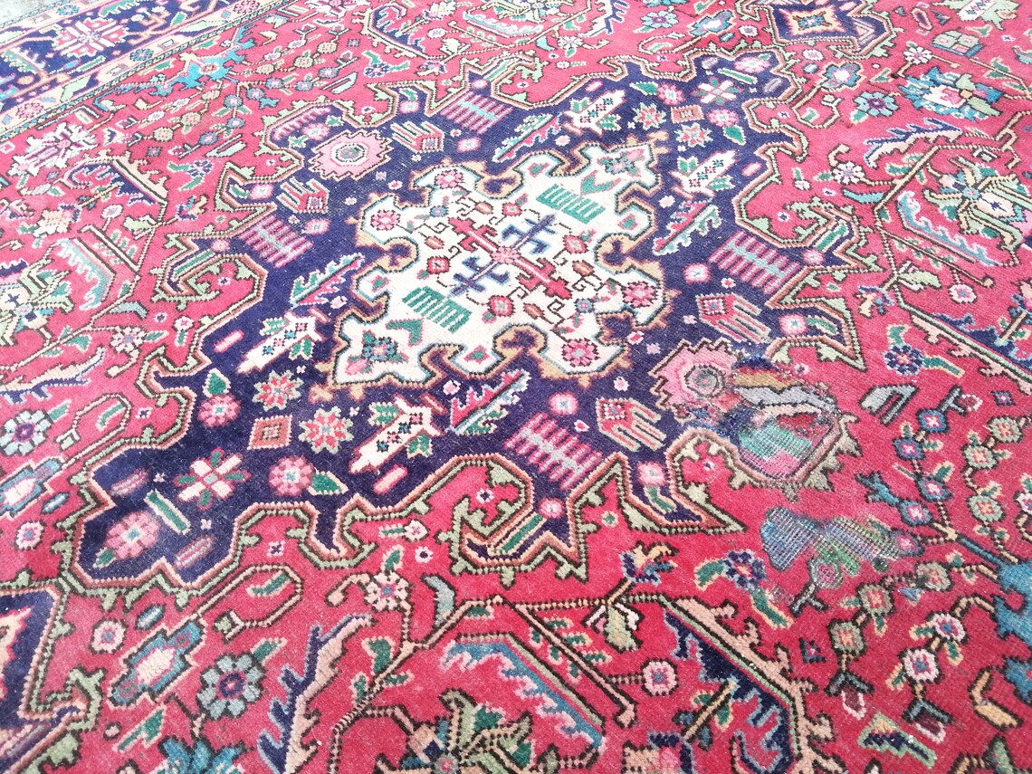 Persian Rug Blue Ivory Persian Rug Vintage Rug Turkish Rug Etsy