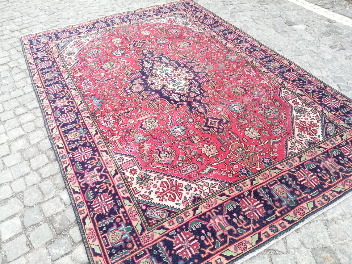 Persian Rug Blue Ivory Persian Rug Vintage Rug Turkish Rug Etsy