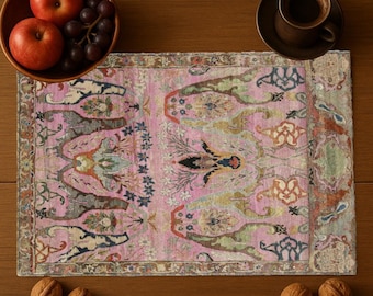 Handmade Vintage Rug Placemat 12×18″ – Turkish Rug Placemats – Boho Kitchen & Dining Décor – Ethnic Table Accent Palcemat