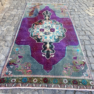 Persian Rug Turkish Rug - 4.1x8.8  Ft rug  Area Large Rug - Vintage Persian Rug - Antique Rug - Wool Rug - Hand Knotted Rug - Geomatric Rug