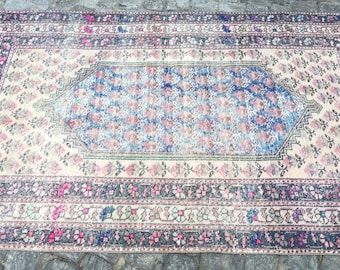 Persiani Rug Vintage Turkish Rug Runner Rug - 4.2x7.3 Ft Rug - Hand Woven Wool Rug Area Rug - Antique Persiani Rug - Saloon Rug Rustic Rug