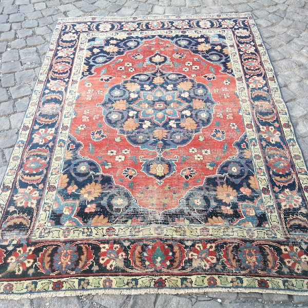 Persian woven rug, Blue rug, persian vintage rug, Persian hand knotted rug, Persian living room rug, Turkish rug, persian oriental rug,