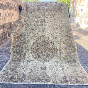 Turkish rug - Vintage Persian Rug - 7.5x9.5 Feet Rug - Oriental Rug Hand Woven Rug - Rugs For Living Room - Antique Wool Rug Oushak Rug