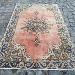 Vintage Persian Rug, 3.7x6 Feet Rug, Turkish Rug, Vintage Rug, Vintage Living Room Rug, Pink Turkish Rug, Area rug, Turkish Runner Rug,