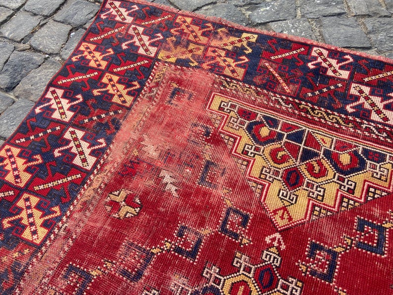 Antiker Teppich Vintage türkischer Teppich - 150x200 cm alter Teppich - Handgeknüpfter alter Teppich - Anatolischer Teppich Bild 10