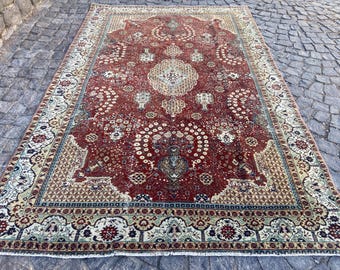 Persian Rug Turkish Rug - Area Large Rug - 6.4x10 Ft Rug Vintage Persian Rug - Antique Rug - Wool Rug - Hand Knotted Rug - Oriental Rug