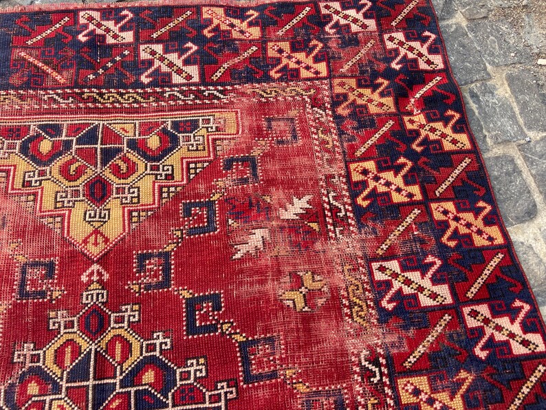 Antiker Teppich Vintage türkischer Teppich - 150x200 cm alter Teppich - Handgeknüpfter alter Teppich - Anatolischer Teppich Bild 11