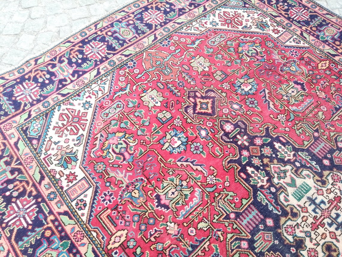 Persian Rug Blue Ivory Persian Rug Vintage Rug Turkish Rug Etsy