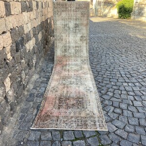 2.9x12.6 Ft Rug Turkish rug Vintage Rug Persiani Rug Runner rug - Aged antique Hallway Rug - Neutral Turkish rug Old Wool Rug Knotted rug image 2