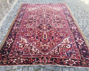 Hand Knotted Large Rug, Vintage Persiani Rug, Turkish rug, 7.3x11.3 ft rug – Antique Oriental Rug Tribal rug, Aesthetic Wool Rug Unique Rug