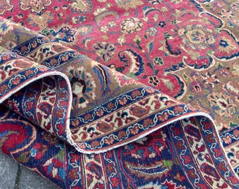 Persian Rug, Vintage Large Rug, Antique Rug, Hand Knotted Rug, 9.1x11.4 Ft Rug, Turkish Rug, Oushak Rug, Oriental Rug, Rug For Living Room