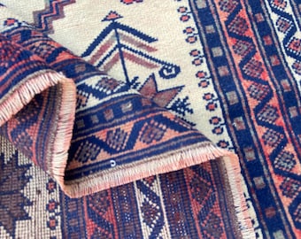 Persiani Rug Area Rug  Vintage Rug - Runner Rug  3.7x6.6 Ft Rug - Antique Geomatric Rug - Rustic Rug - Turkish Rug - Hand Knotted Wool Rug