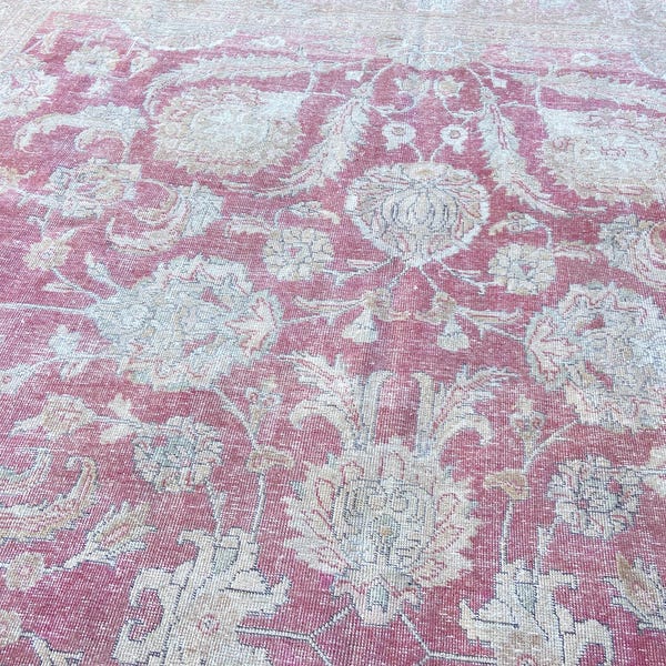 9.6x12.9 Rug Turkish Rug - Area Rug - Persiani Large Rug - Vintage Pink Oushak Rug - Antique Rug - Wool Rug - Oriental Boho Rug Rustic Rug