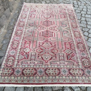 Vintage Persian Rug, Antique Vintage Rug, 4.4 x 7.2 Feet Rug, Turkish Rug, Persian Oushak Rug, Persian Large Rug, Persian Pink Rug,