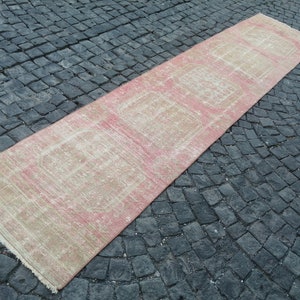 Persian Rug, Vintage Runner Rug, Pink Turkish Rug, Oushak Rugs, 2.4x11.4 Feet Rug, Anatolian Rug Wool Rug, Persian Pastel Rug, Modern Rug,