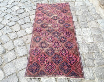 Small Persian Antique Rug - Vintage Rug Oriental Rug - 1.9x4.4 Ft Rug - Hand Woven Wool Rug Turkish Rug - Collection Decorative Rug
