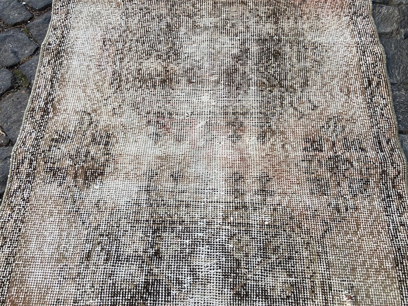 2.9x12.6 Ft Rug Turkish rug Vintage Rug Persiani Rug Runner rug - Aged antique Hallway Rug - Neutral Turkish rug Old Wool Rug Knotted rug image 1