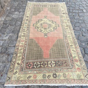 Vintage Turkish Rug - Persian Wool Rug 3.6x7.6 ft – Hand knotted Runner Rug – Antique Oushak Rug – Persian Style Area Rug – Boho Wool Carpet