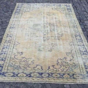 Vintage Turkish Rug, Persian Rug, 5.9x8.3 Feet Rug, Oushak Rug, Living Room Rug, Turkish Area rug, Persian Vintage Rug, Antique Pastel Rug,