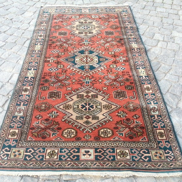 Wool persian rug turkish rug, persian vintage rug, Persian blue rug, hand made rug, Turkish rug, persian small rug, persian unique rug,