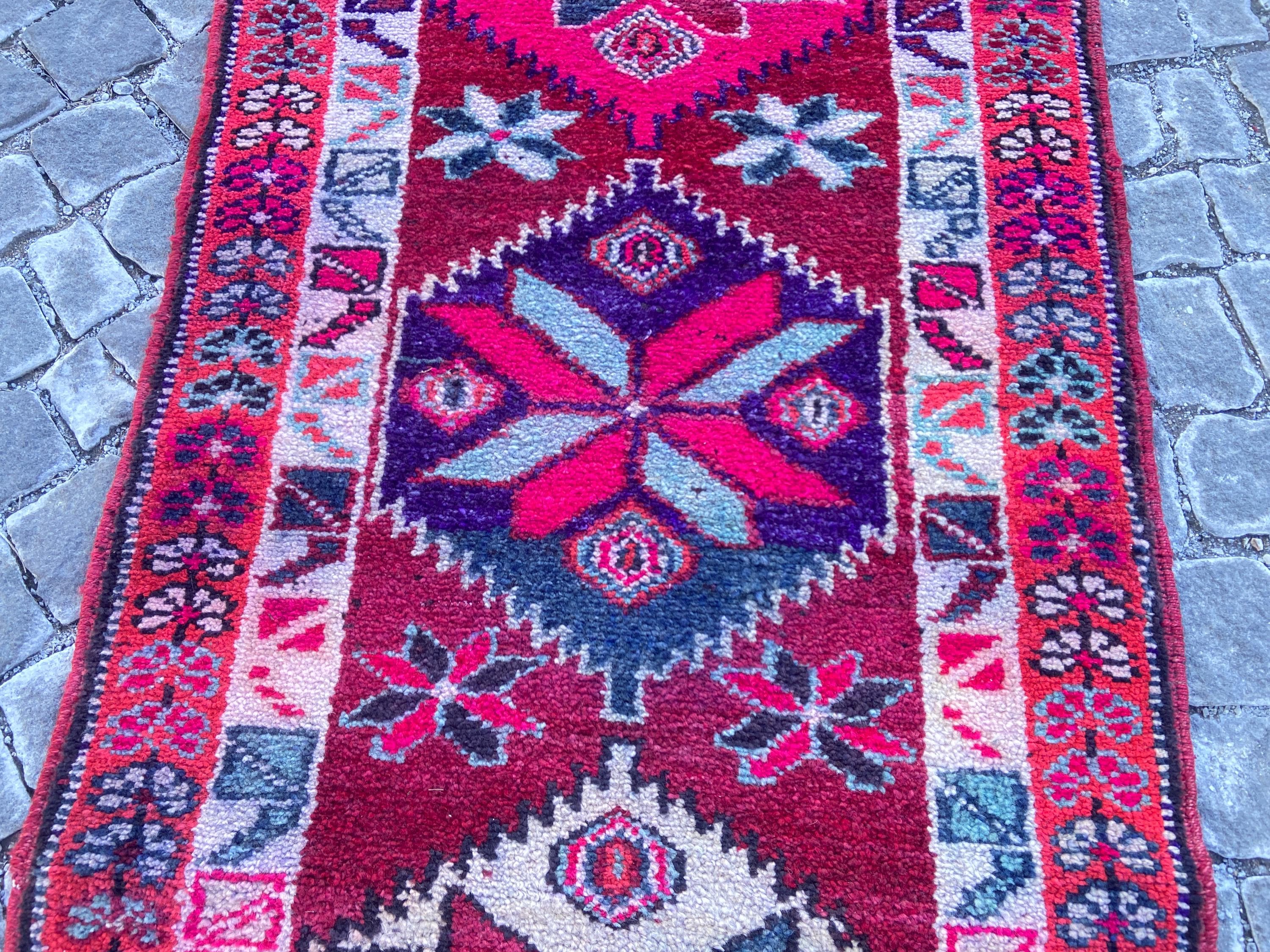Hand Made Vintage Rug Persiani Runner Rug - Turkish Rug 2.7x12.1