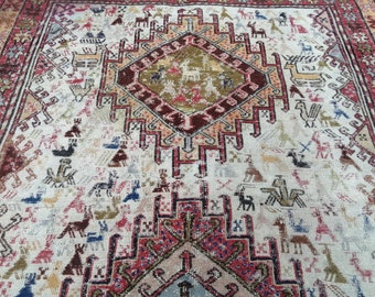 3.9x6.5 Rug Turkish Rug - Area Rug - Persiani Large Rug - Vintage Soumak Kilim Rug - Antique Rug - Wool Rug - Oriental Boho Rug Rustic Rug