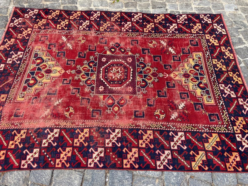 Antiker Teppich Vintage türkischer Teppich - 150x200 cm alter Teppich - Handgeknüpfter alter Teppich - Anatolischer Teppich Bild 4