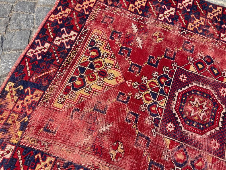 Antiker Teppich Vintage türkischer Teppich - 150x200 cm alter Teppich - Handgeknüpfter alter Teppich - Anatolischer Teppich Bild 5