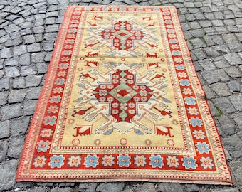 Persian rug Vintage Rug 4.1x6.5 Ft Rug - Large Rug - Antique Rug - Wool Rug Turkish Rug - Original Handwoven Rug - Area Rug Oushak Rug