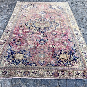 Turkish Rug Large Persian Rug - Antique Turkish Carpet - Hand Knotted Rug Vintage Wool Rug - Area Rug - Living Room Decor Rug 6x9.3 Ft Rug