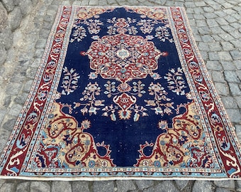 Antique Persian Rug Vintage Rug - 5x6.9 Ft Rug - Turkish Rug Anatolian Wool Rug - Hand Knotted Old Rug - Woven Rug Collection Rug