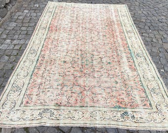 Persian Rug Vintage Turkish Rug - 6.8x10.3 Feet Rug - Antique Rug Oushak Rug - Handwoven Wool Rug - Area Rugs - Persian Wool Floral Rug