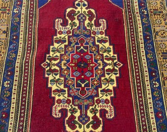 Handgeknüpfter türkischer Wollteppich: 100x160 cm Vintage Persischer Läufer